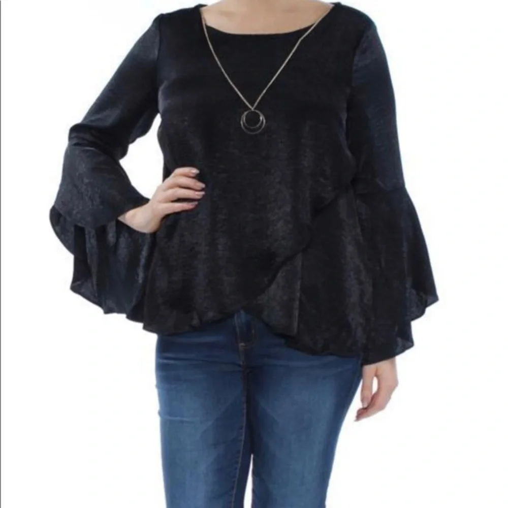 Black Bell Sleeve Top With Necklace NEW Womens Size Small RenFaire Fairycore - Picture 2 of 12